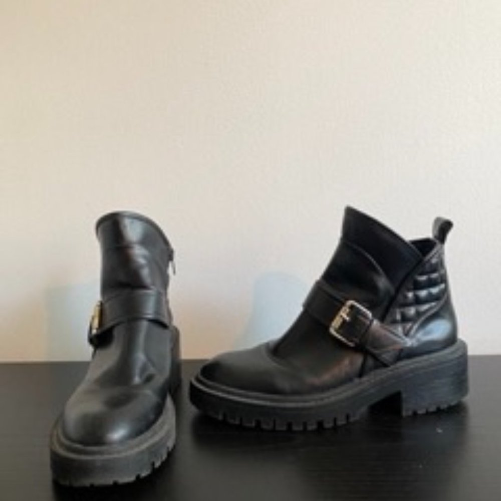 Zara Ankle Leather Platform Boots with Buckle